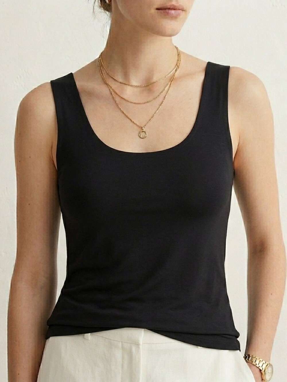 🟣 Sz S Zara 100% Cotton W/B Collection Classic Black Women's Tank Top